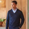 Pull col V homme en coton acrylique jauge 12, 285 g/m²