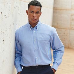 Chemise classique manches longues en polycoton oxford, poche poitrine, 170 g/m²