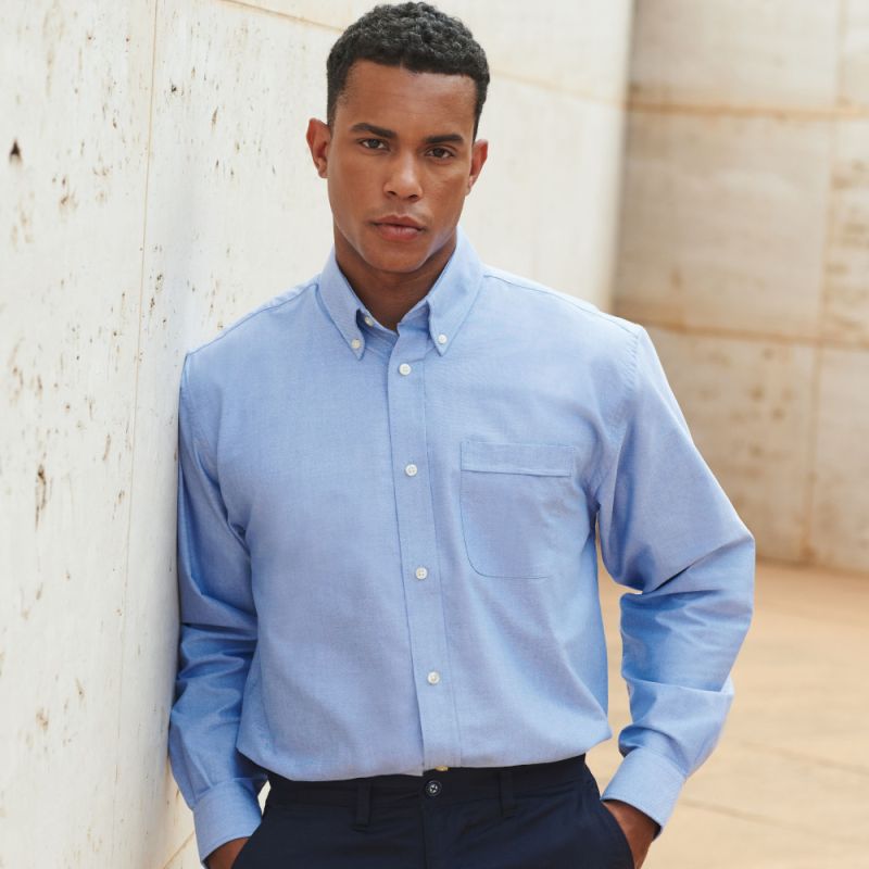 Chemise classique manches longues en polycoton oxford, poche poitrine, 170 g/m²