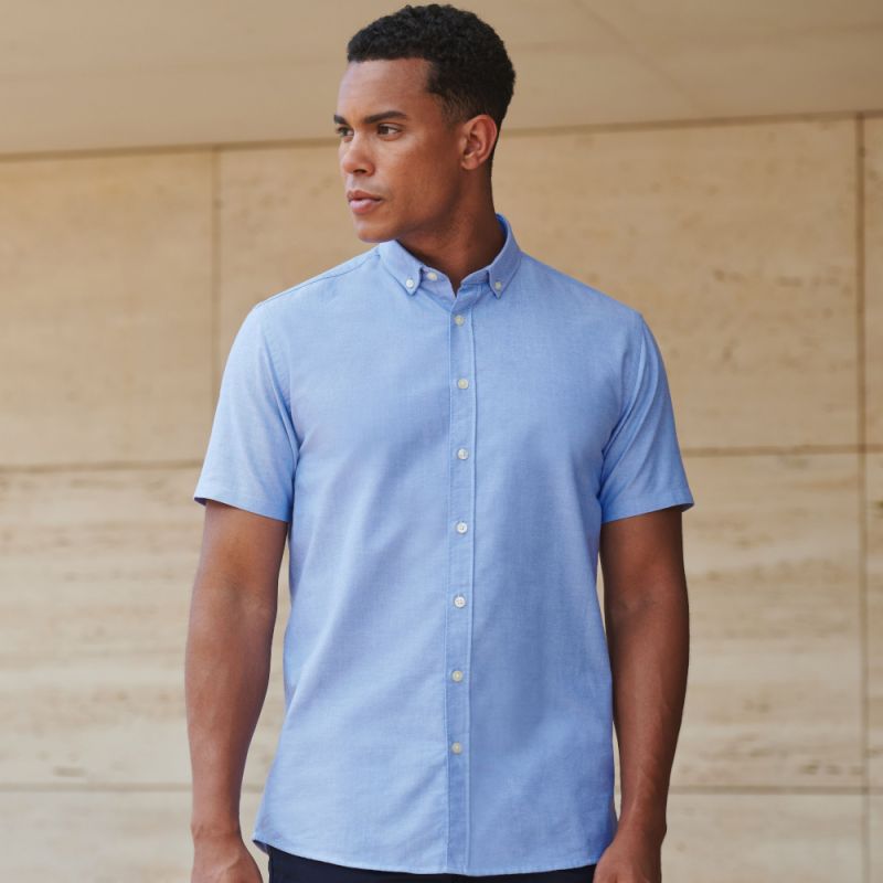 Chemise Oxford manches courtes en coton infroissable, coupe droite, 150 g/m²