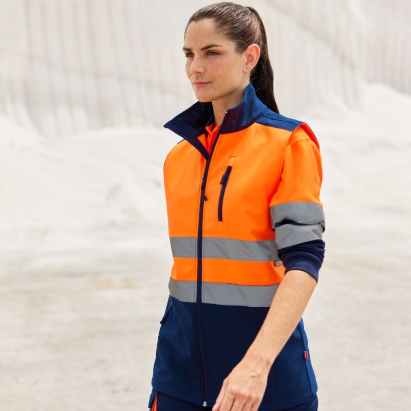Gilet Softshell bicolore 3 couches haute-visibilité, bandes réfléchissantes, 280 g/m²