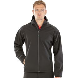Veste softshell homme 3 couches en polyester recyclé, capuche réglable, 290 g/m²