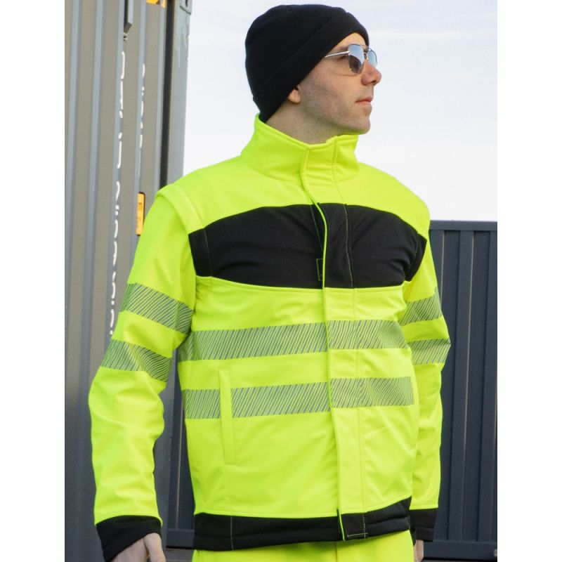 Veste Softshell haute visibilité coupe-vent, manches détachables, 300 g/m²