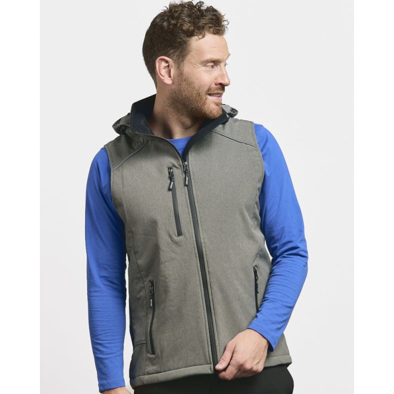 Bodywarmer homme softshell avec capuche, poches zippées, 310 g/m²