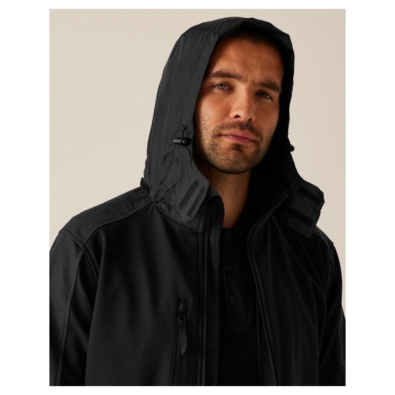 Veste softshell homme 3 couches hydrofuge respirant, capuche intégrée, 300 g/m²