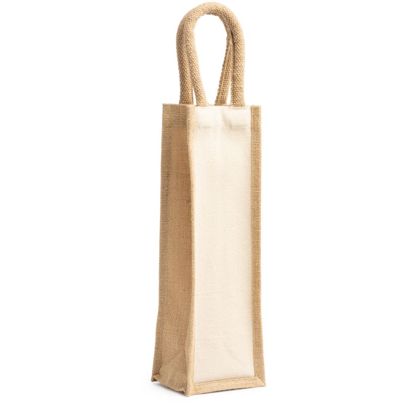 Sac laminé en jute et coton avec anses renforcées, parfait pour les bouteilles