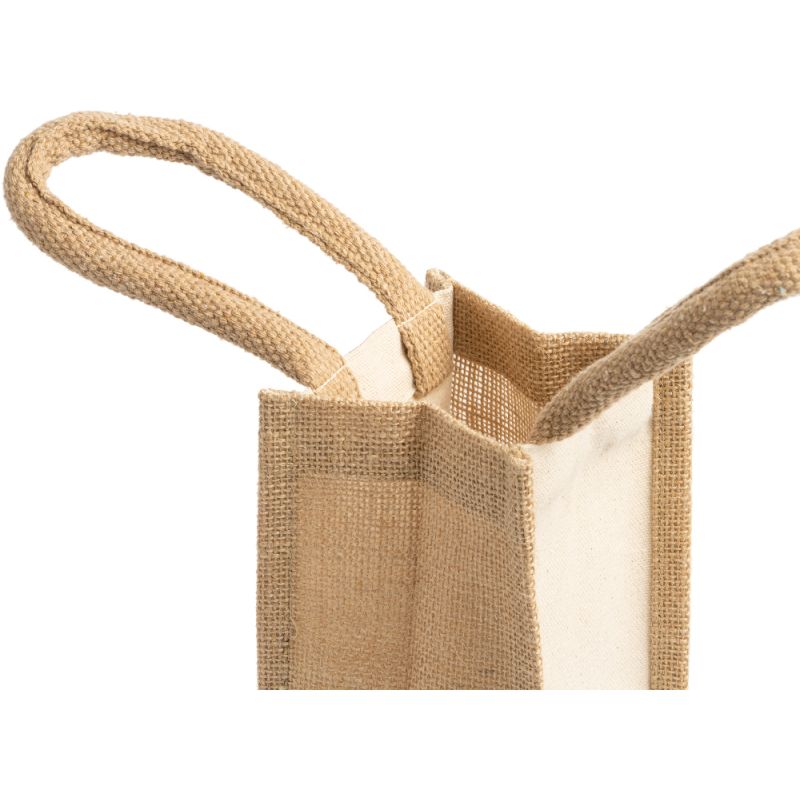 Sac laminé en jute et coton avec anses renforcées, parfait pour les bouteilles