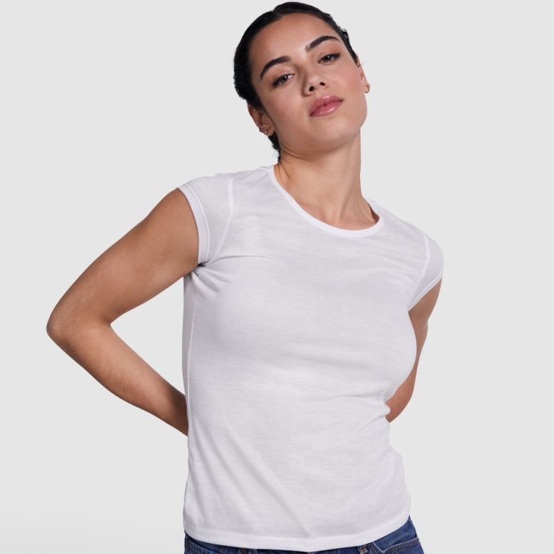 T-shirt femme sublimation manches courtes en polyester touché coton, 150 g/m²