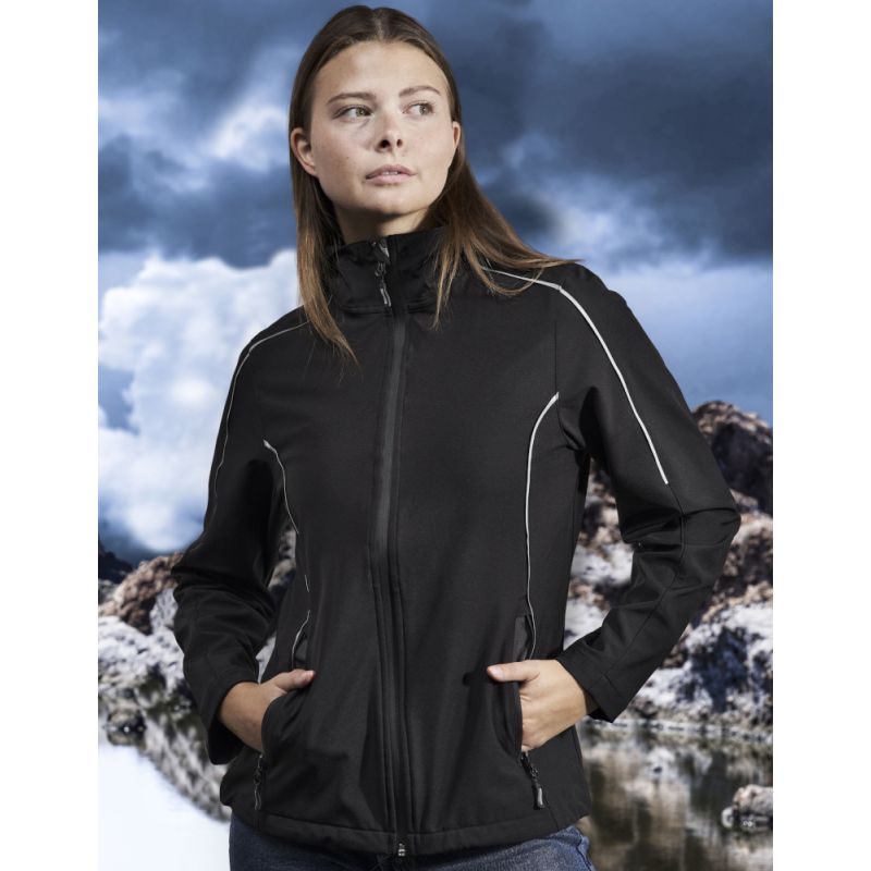 Veste softshell 3 couches légère femme à capuche, imperméable, respirante, 260 g/m²