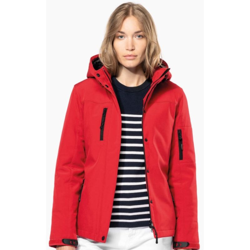 Parka femme softshell 3 couches matelassées doublées à capuche amovible