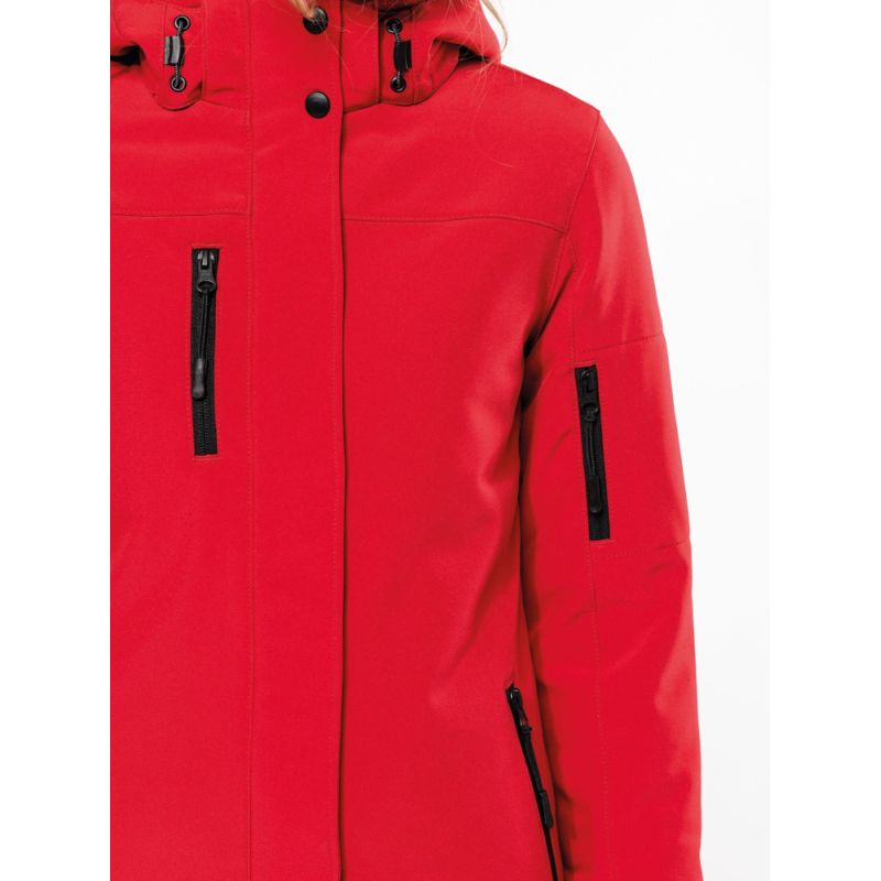 Parka femme softshell 3 couches matelassées doublées à capuche amovible
