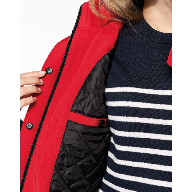 Parka femme softshell 3 couches matelassées doublées à capuche amovible