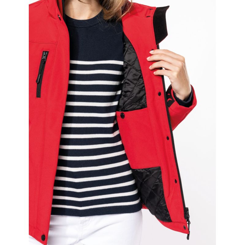 Parka femme softshell 3 couches matelassées doublées à capuche amovible