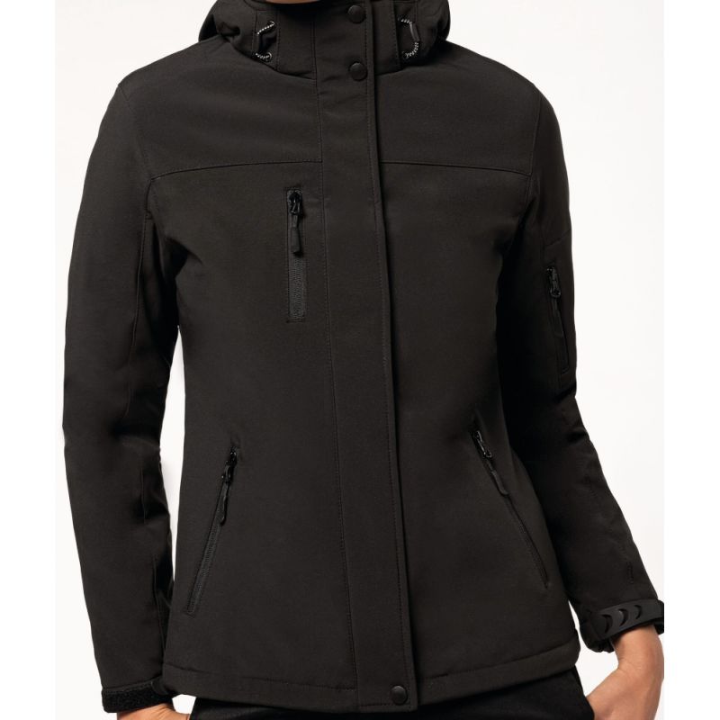 Parka femme softshell 3 couches matelassées doublées à capuche amovible