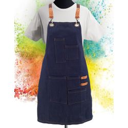 Tablier enfant en coton denim avec 5 poches et détails en cuir, 340 g/m²