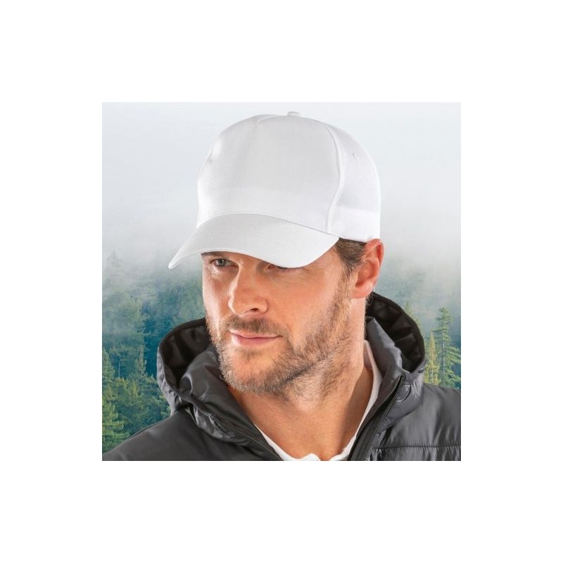 Casquette baseball en polyester recyclé, 5 panneaux, profil bas, 210 g/m²