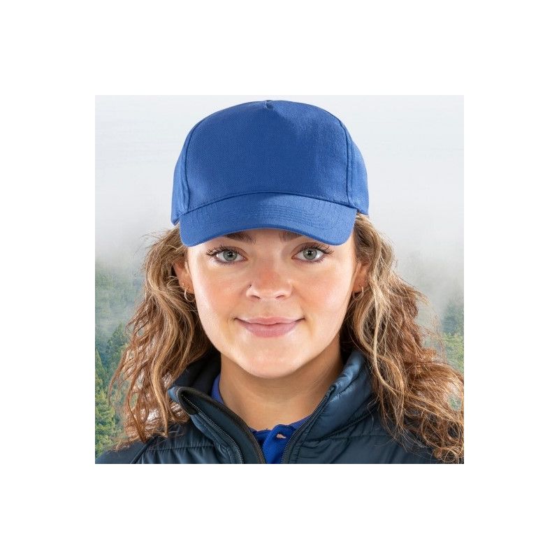 Casquette baseball en polyester recyclé, 5 panneaux, profil bas, 210 g/m²