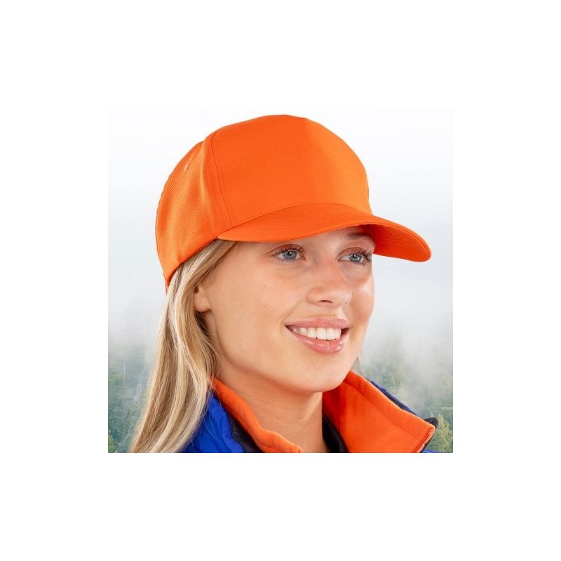 Casquette baseball en polyester recyclé, 5 panneaux, profil bas, 210 g/m²