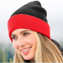 Bonnet en polyester recyclé doux avec rabat contrasté, double épaisseur, 340 g/m²