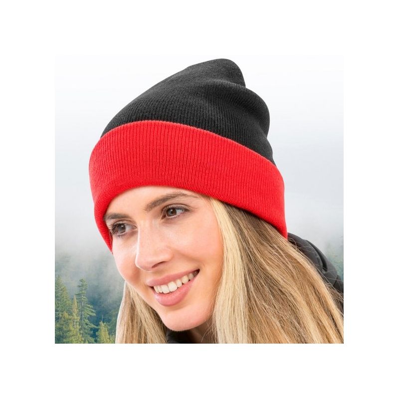 Bonnet en polyester recyclé doux avec rabat contrasté, double épaisseur, 340 g/m²