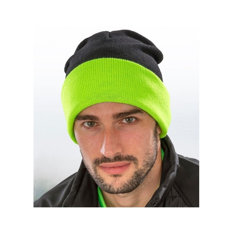 Bonnet en polyester recyclé doux avec rabat contrasté, double épaisseur, 340 g/m²