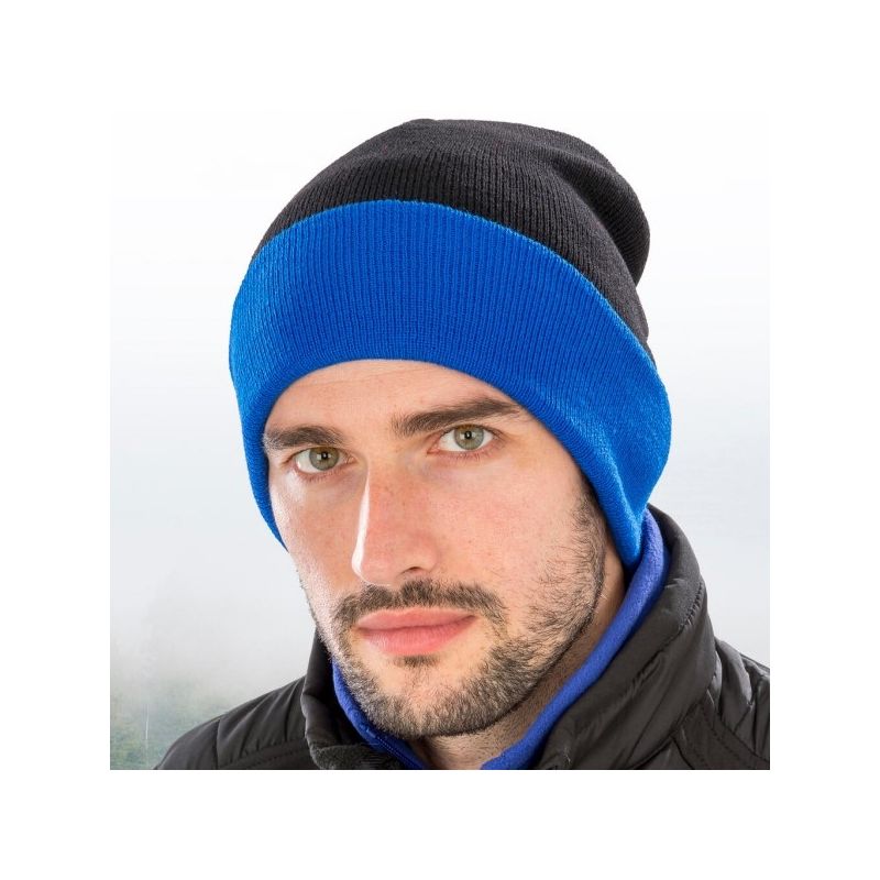Bonnet en polyester recyclé doux avec rabat contrasté, double épaisseur, 340 g/m²