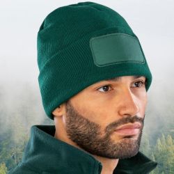 Bonnet recyclé double épaisseur, rabat large avec zone de marquage en polyester, 340 g/m²