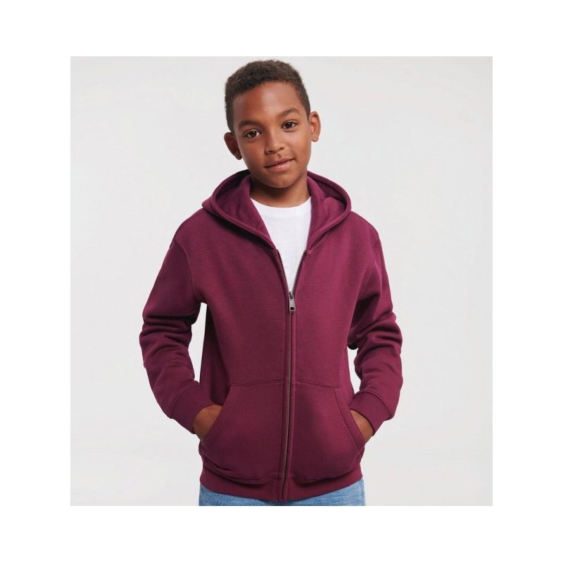 Sweat à capuche zippé enfant en coton, capuche doublée, fermeture zip YKK, 280 g/m²