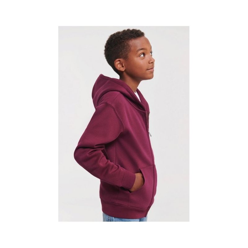 Sweat à capuche zippé enfant en coton, capuche doublée, fermeture zip YKK, 280 g/m²