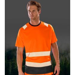 T-shirt haute visibilité en polyester recyclé respirant, bandes de sécurité imprimées, 155 g/m²