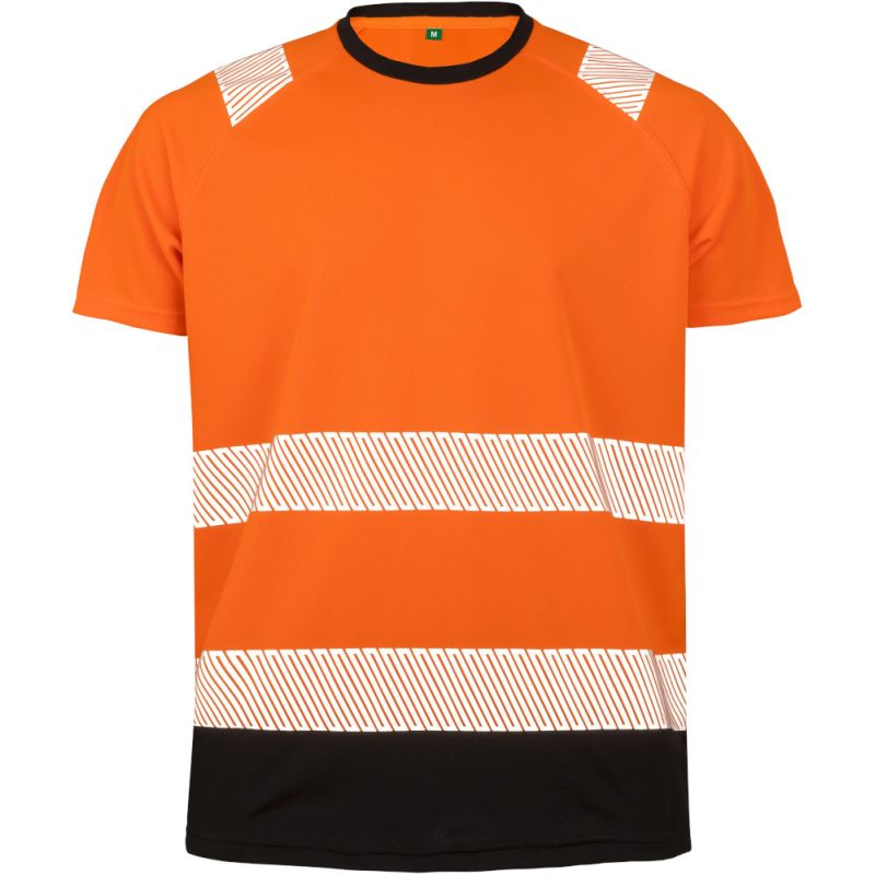 T-shirt haute visibilité en polyester recyclé respirant, bandes de sécurité imprimées, 155 g/m²