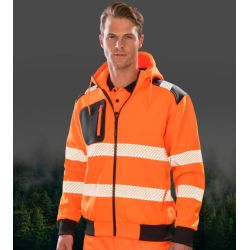 Sweat à capuche zippé YKK haute-visibilité recyclé, bandes de sécurité imprimées, 290 g/m²