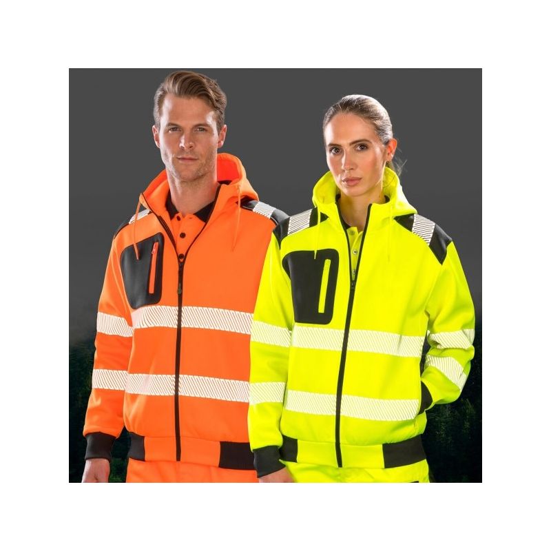 Sweat à capuche zippé YKK haute-visibilité recyclé, bandes de sécurité imprimées, 290 g/m²