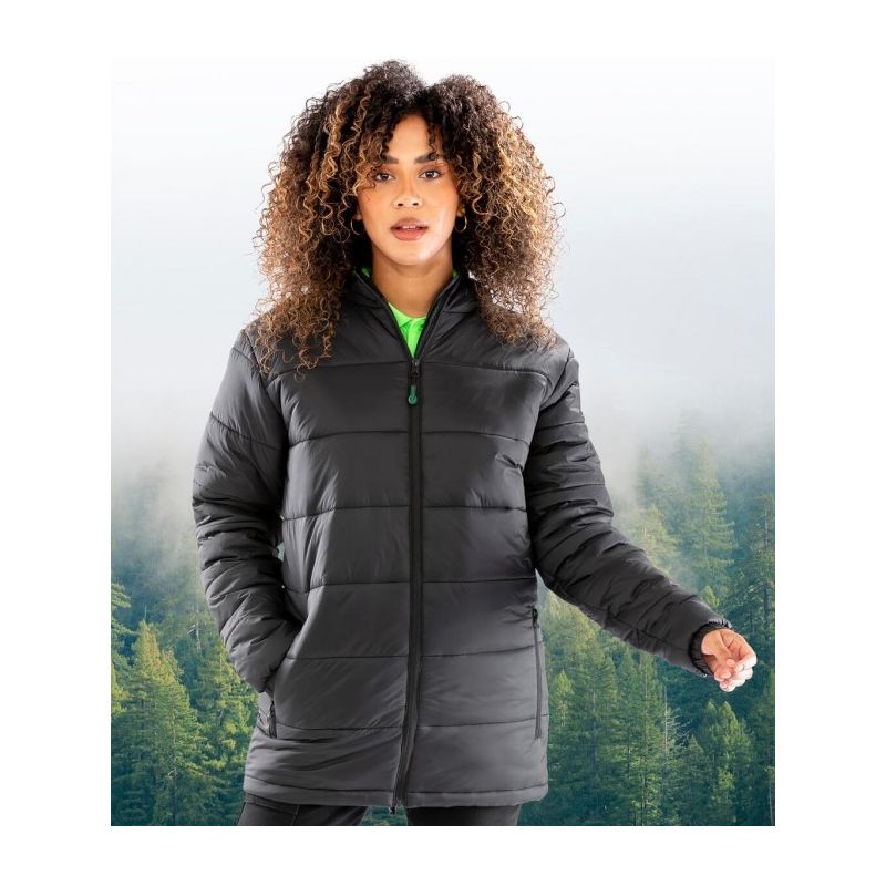 Doudoune à capuche en nylon recyclé, imperméable et respirante, coupe longue, 220 g/m²