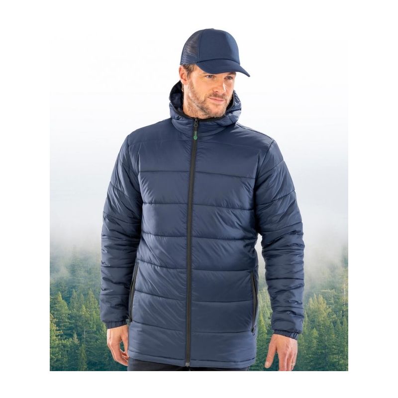 Doudoune à capuche en nylon recyclé, imperméable et respirante, coupe longue, 220 g/m²
