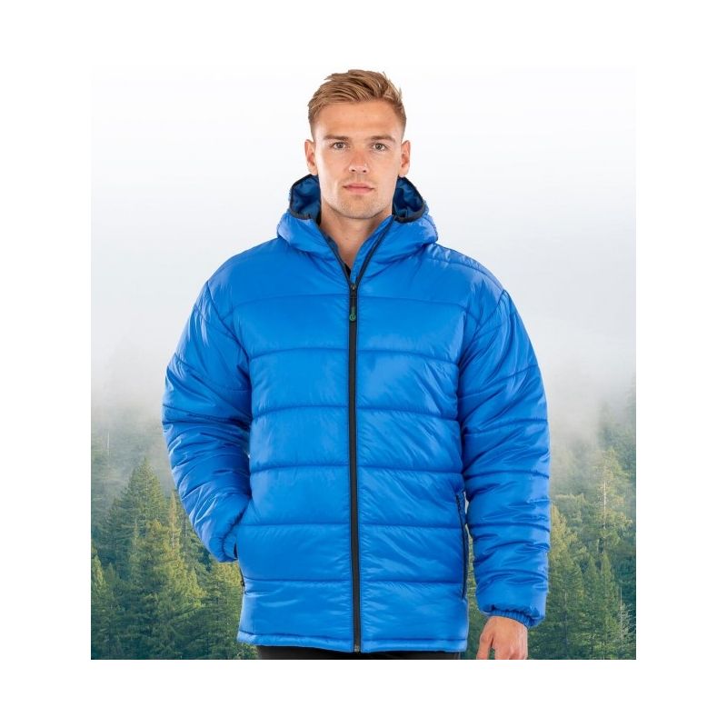 Doudoune à capuche en nylon recyclé, imperméable et respirante, coupe longue, 220 g/m²