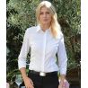 Chemisier femme, coton/polyester/élastoléfine, coupe droite, manches 3/4, 125 g/m²