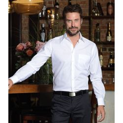 Chemise homme, coton/polyester/élastoléfine, coupe droite, manches longues, 125 g/m²