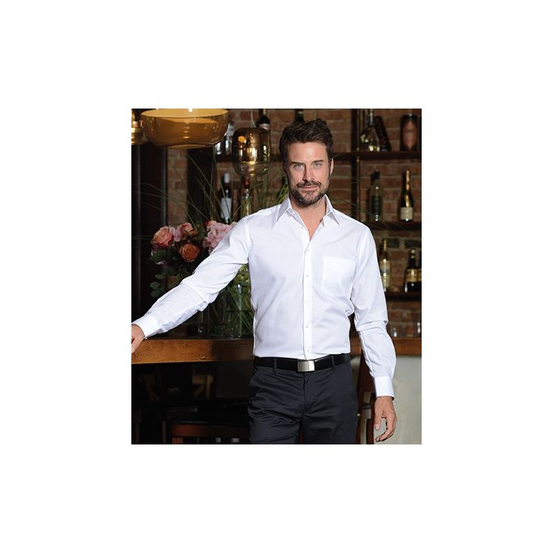 Chemise homme, coton/polyester/élastoléfine, coupe droite, manches longues, 125 g/m²