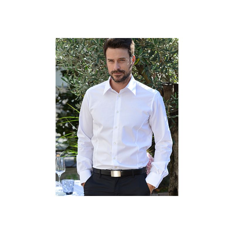 Chemise homme, coton/polyester/élastoléfine, coupe cintrée, manches longues, 125 g/m²