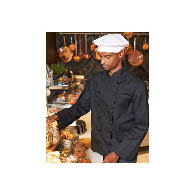 Veste de cuisine homme, coton/polyester, coupe droite, manches longues, 215 g/m²