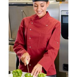 Veste de cuisine femme, coton/polyester, coupe cintrée, manches longues, 215 g/m²