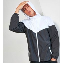 Veste coupe-vent homme bicolore, capuche mesh, poches zippées