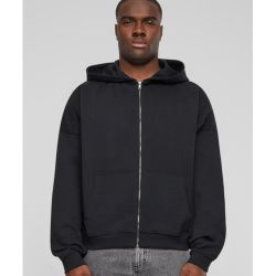 Sweat à capuche oversize zippé coton éponge épais, style 90s, 460 g/m²