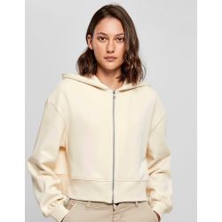 Veste zippée courte femme oversize, capuche large, épaules tombantes, 300 g/m²