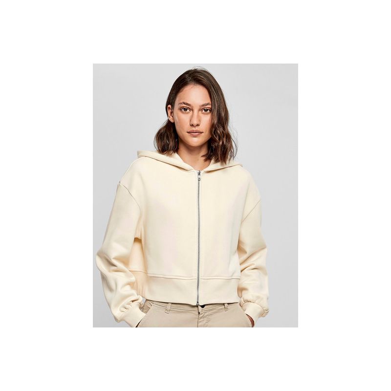 Veste zippée courte femme oversize, capuche large, épaules tombantes, 300 g/m²