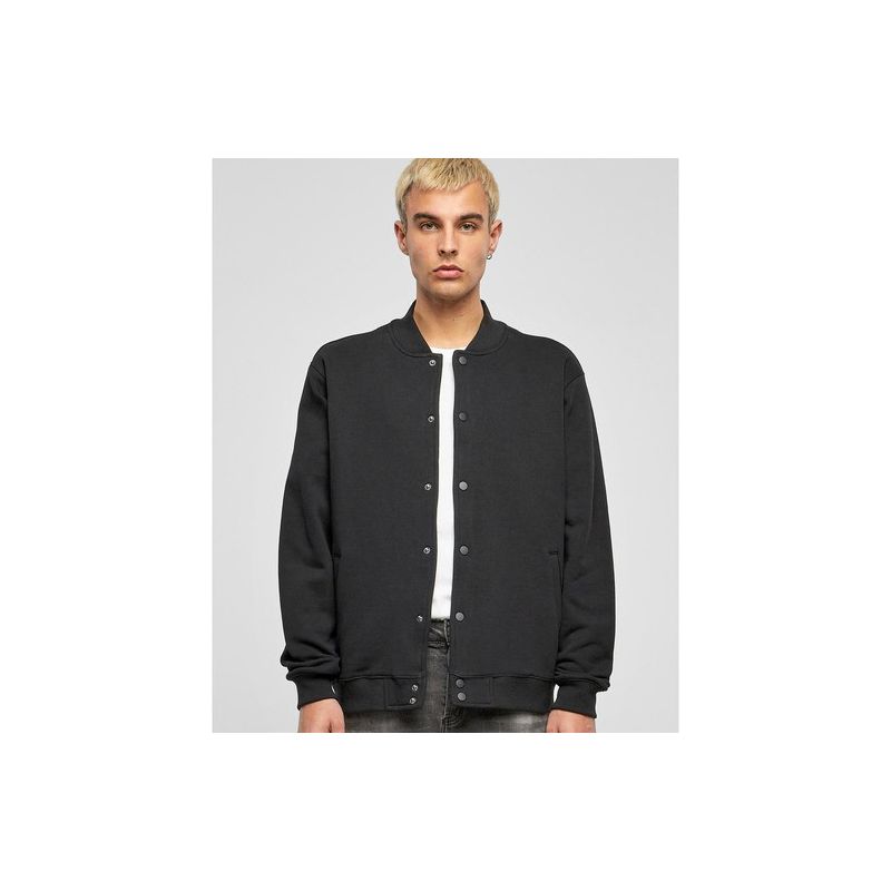 Veste college homme coton épais, col montant côtelé, poches latérales, 460 g/m²
