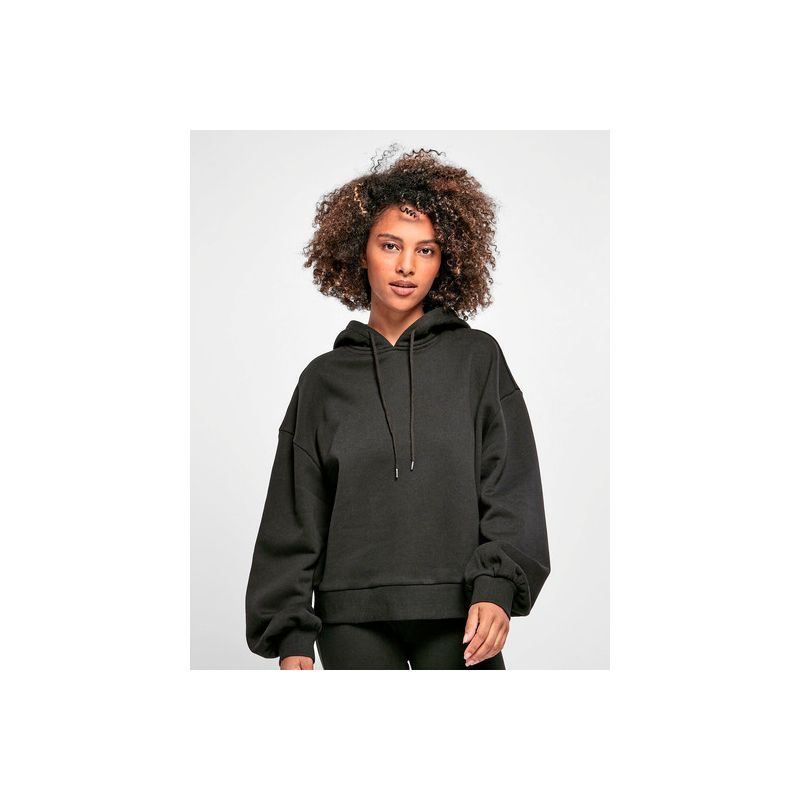 Sweat à capuche femme bio oversize, intérieur brossé, manches larges, 300 g/m²