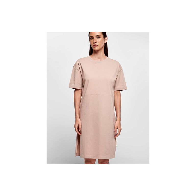 Robe t-shirt femme bio oversize, fente latérale, épaules tombantes, 180 g/m²