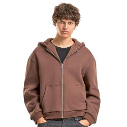 Sweat à capuche homme oversize duveteux zippé, zip métal, épaules basses, 330 g/m²